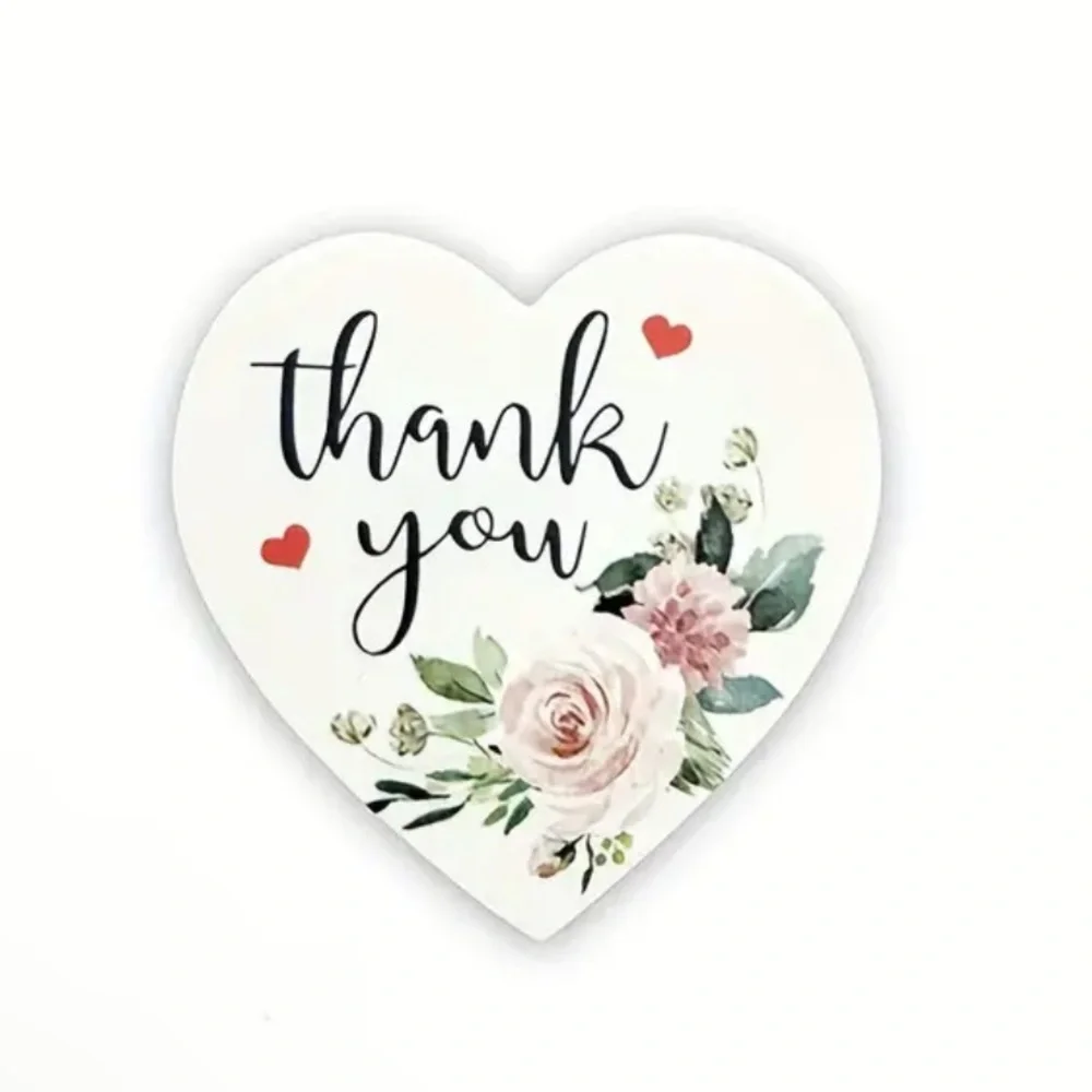 500 Heart Shaped Thank You Stickers Pink Flowers Floral Rose Roll